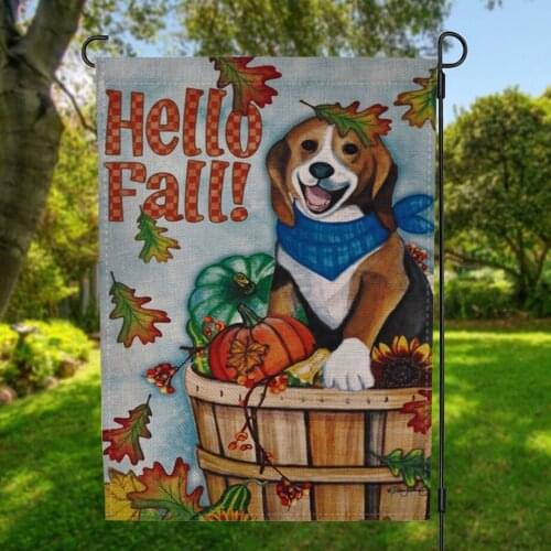 Double-sided Autumn Hello Fall Dog Garden Flag Banner with Windproof Rubber Stopper Clip 12.5''x18.5'' 32x47cm Home Decor