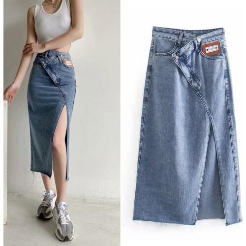 WESAY JESI 2021 Summer New Denim Skirt Side Slit High Waist Zipper Straight Skirt Fashion Temperament Elegant Commuter Skirt