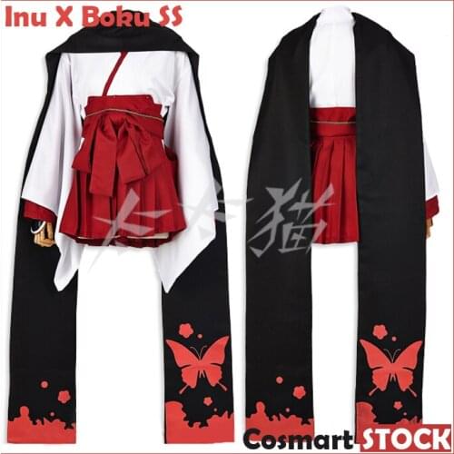 [Stock]11pieces Set+Wig Anime Inu X Boku SS Shirakiin Riricho Kimono Uniform Halloween Cosplay Costume Party Suit For Women Outf