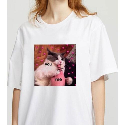Top Summer Graphic Casual t shirt Funny Cat Printed T Shirt Women Fashion T-shirt women New Style White Tees Female