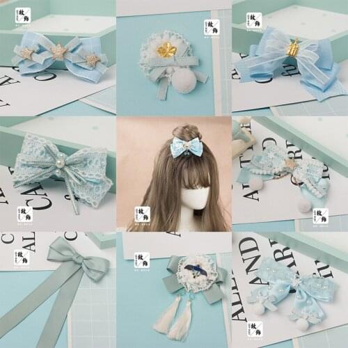 Lolita Blue Color Headdress South Korea Adult Children Fabric Princess Lace Bow Barrettes