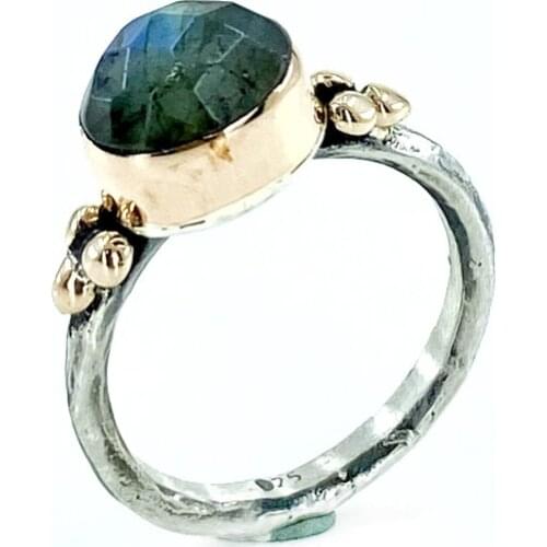 Natural Real Labradorite Stone Hand Production Authentic sterling Silver Ring