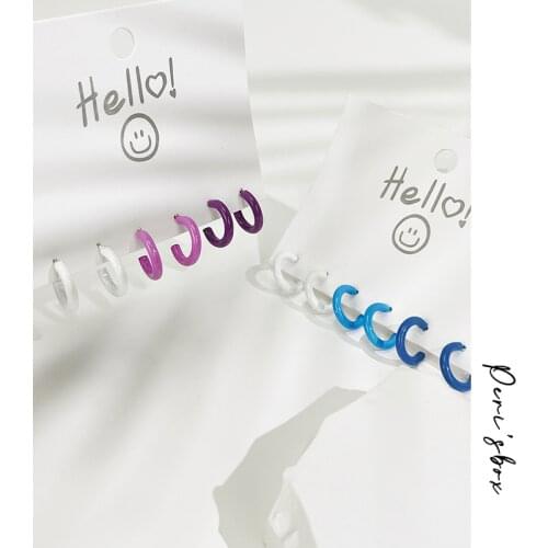 PerisBox Classic Minimalist Candy Color Enamel C Shaped Hoop Earrings For Women Geometric Colorful Huggie Earrings Set