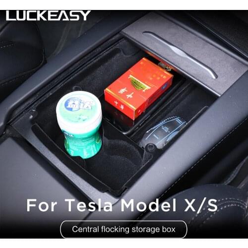LUCKEASY For Tesla MODEL X MODEL S Car central armrest box Stowing Tidying Center Console Organizer Glove Box Organizers
