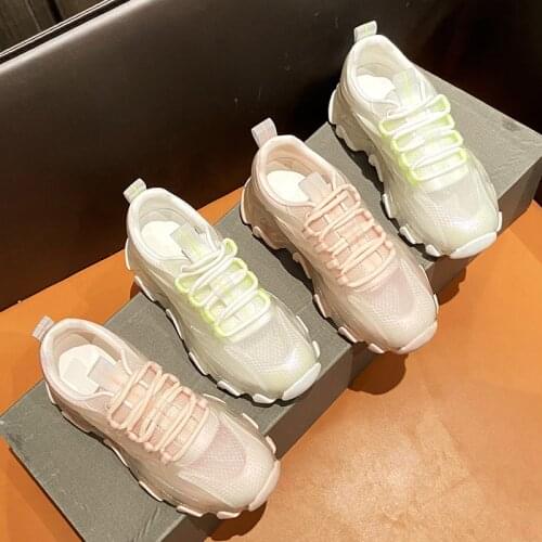 Casual Fashion Platform Laces College Style Non-Slip Wear-Resistant Ladies Sneakers With Fluorescent Effect Large Size 35-40