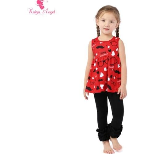Kaiya Angel Hot Valentines Day Kids Baby Children Clothes Toddler Girl Outfit Red Heart Glasses Black Beard Tank Top Wholesale