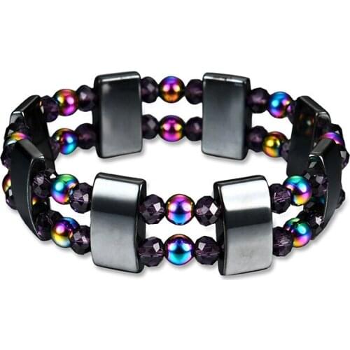 Magnetic Beaded Simulated Hematite Stone Bracelet Fashion Accessorices Double Layers Black Stone Colorful Bracelet Gift 2019
