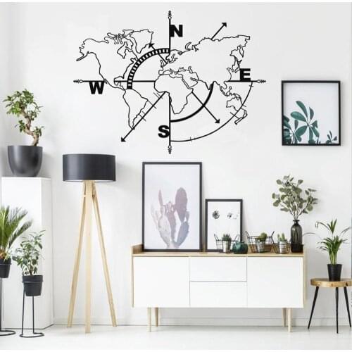 Metal World Map Without Borders, Metal Wall Art Compass, Metal Wall Decor, Home Office Decoration