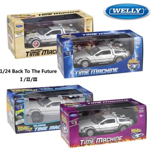 WELLY Diecast 1:24 Scale Model Car Toy Delorean For Movie Back to The Future Part 1/2/3 DMC-12 Metal Alloy Toy Car For Kids Gift