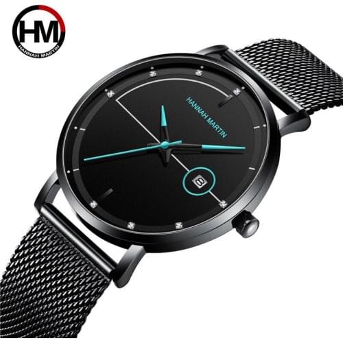 Hannah Martin Men Watch Men Stainless Steel Mesh With Waterproof Quartz Wrist Watch Ultra-Thin Calendar Male Clock 2020