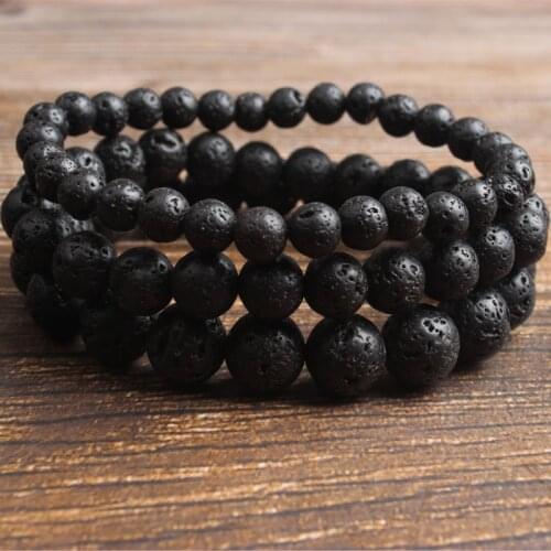 LanLi 4-16mm natural Jewelry Black volcanic stone beads radiation protectio bracelet men and women Giving presents and self use