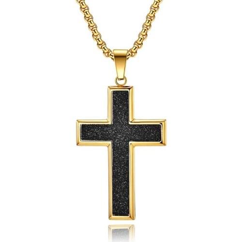 Stainless Steel Gold Minimalism Large Cross Pendant Necklace Jewelry Jesus Christ Church Cross Necklaces Gift For Him with Chain
