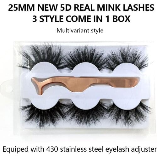 NEW3pair Mink Eyelashes False Eyelashes Natural Fake lashes Long 25mm Lashes Makeup 3D real Mink Lashes Extension Eyelash Beauty