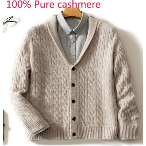 New Fashion High Quality Autumn Winter 100% Pure Cashmere Cardigan Men Thickened Sweater Casual Coat Single Breasted Size M-3XL