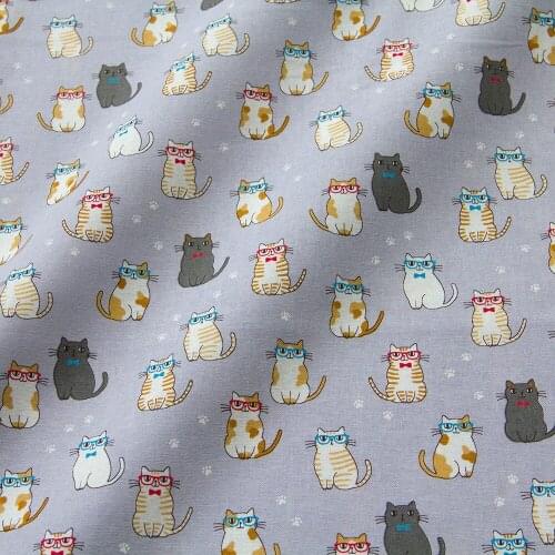 Half-Meter Japanese Cosmo Printed Cotton Fabric Quilting Patchwork Fabric Kitten E