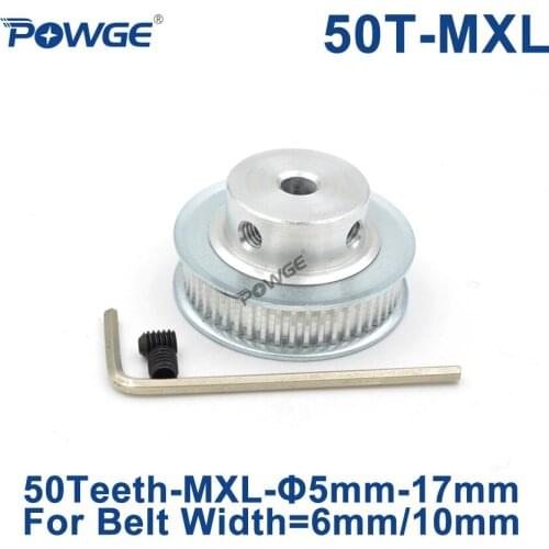 POWGE Trapezoid 50 Teeth MXL Timing pulley Bore 5/6/8/10/12/14/15/16/17mm for width 6/10mm MXL Synchronous Belt Gear 50teeth 50T