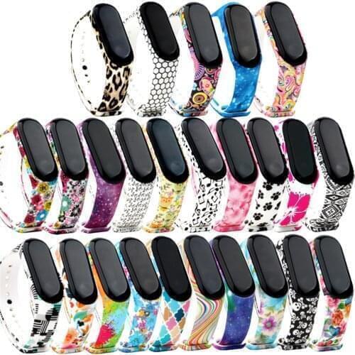 40 Colorful Soft Silicone Strap Watchband for Xiaomi Mi band 4 5 6 band 3 Smart Watch Flower Printed Wrist Band Bracelet Miband4