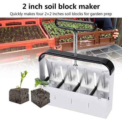 Manual Quad Soil Blocker 2" Soil Block Maker with Comfort Grip Handle Handheld Soil Blocking Tool for Seedlings Garden