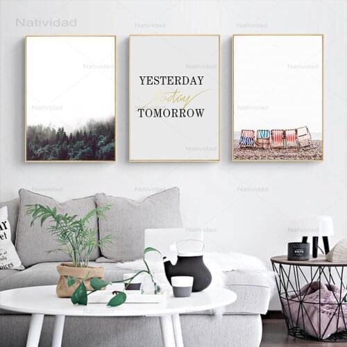 Nordic Forest Seaside Scenery Inspirational Simple Letters Canvas Painting Art Poster Living Room Home Picture Wall Decoration