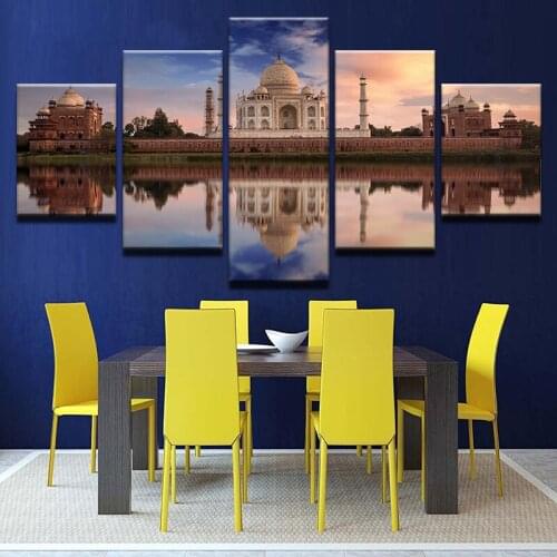 Modern Canvas Painting Decorative Pictures 5 Pieces Taj Mahal Lake Reflection Home Decor Wall Art Artwork Landscape Poster