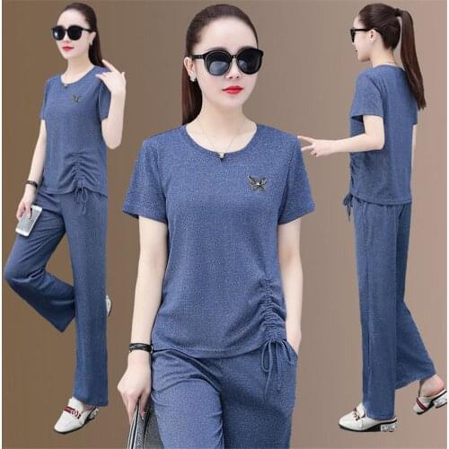Large Big Size Tracksuit For Women Sportswear Casual Womens Tracksuits Korean 2 Piece Set Top And Pants Womens Summer Suit