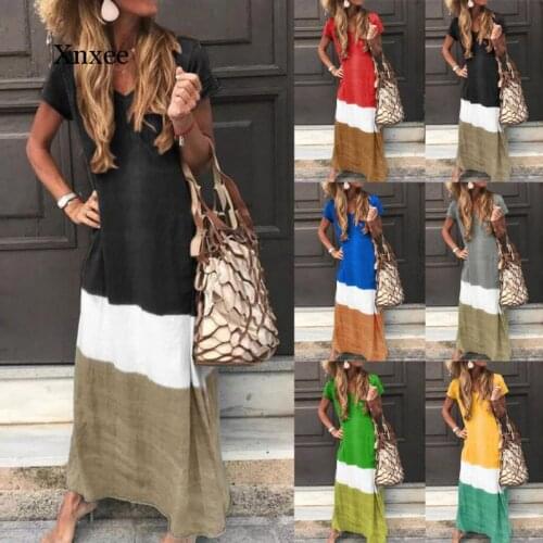 Loose Gradient Color Hang Dye Cotton Dress Women O Neck Short Sleeve Summer Dresses Plus Size Casual Maxi Dress Long Female