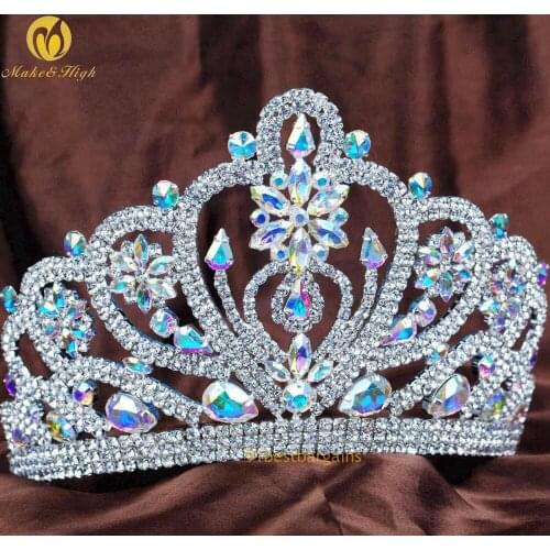 4.5" AB Crystal Tiara and Crowns Large Full Brides Bridal Queen Hair Crown Diadem Wedding Prom Pageant Party Costumes Accessory