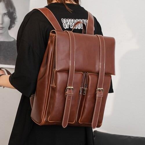 Tidog Stylish retro shoulder bag male mad horse leather student backpack