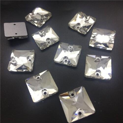 TopStone Square Sewing Glass Crystal beads Crystal Clear 8mm 10mm 12mm Flat Back Sew on stone
