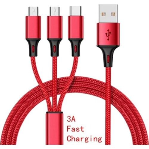 3 in1 Data USB Cable for iPhone Fast Charger Charging Cable For Android Phone Type C Xiaomi Huawei Samsung Charger Wire For iPad