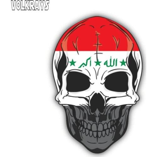 Volkrays Personality Car Sticker Skull Iraq Flag Accessories Waterproof Cover Scratches Sunscreen Fashion Vinyl Decal,7cm*11cm
