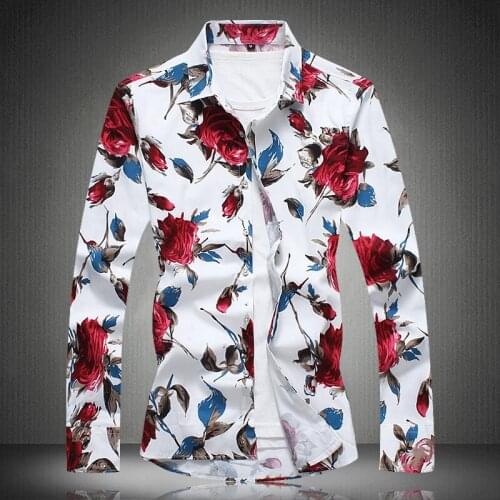 High quality Mens spring and autumn long sleeve shirt flower print shirt long sleeve fashion casual Hawaii loose plus size 7XL