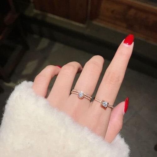 YUN RUO Pave Zirconia Crystal A Carat Wedding Ring Rose Gold Color Woman Fashion Titanium Steel Jewelry Never Fade Drop Shipping