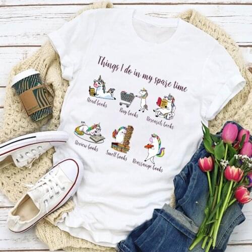 Women Sweet Unicorn Funny Cute Short Sleeve Cartoon 90s Summer T-Shirt Tops Lady Womens Clothing Clothes Tee Lovely T Shirt
