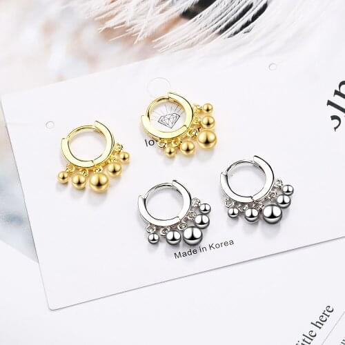 YH-ZL 925 Sterling Silver Shiny Beads Hoop Earrings for Women Hot Danity Gold Silver Color Party Jewelry Brincos