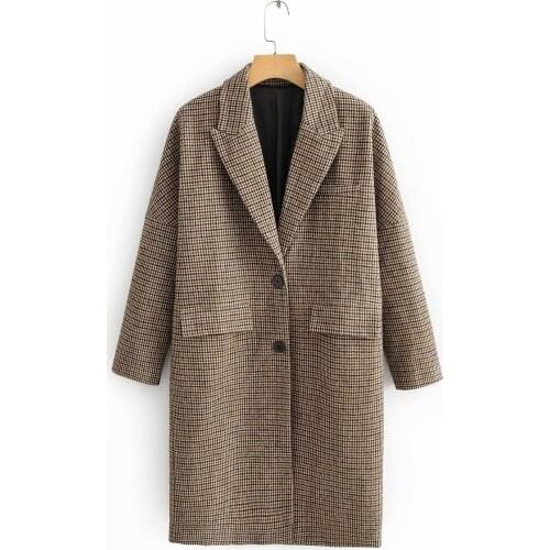 Fall 2021 European American Womens New Elegant Mid-length Plaid Coat Coat for Women Temperament Long Coat Jacket