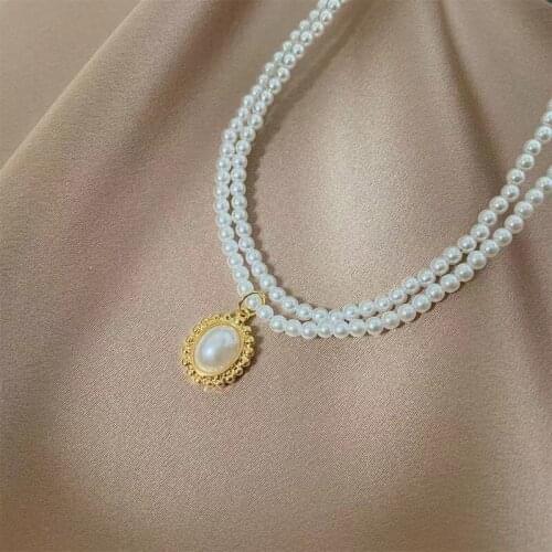 New Romantic Double Strand Pearl Pendant Necklace Factory Direct Supplier Women Pearl Jewelry