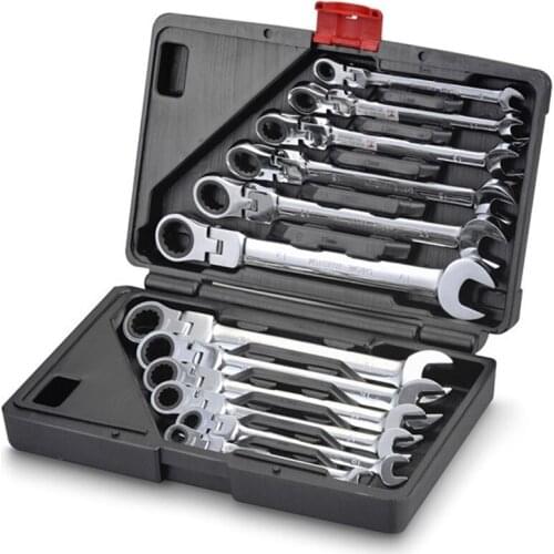 1PC Flexible head 8mm-19mm 12units mirrow polish chromed ratchet ring spanner tool set