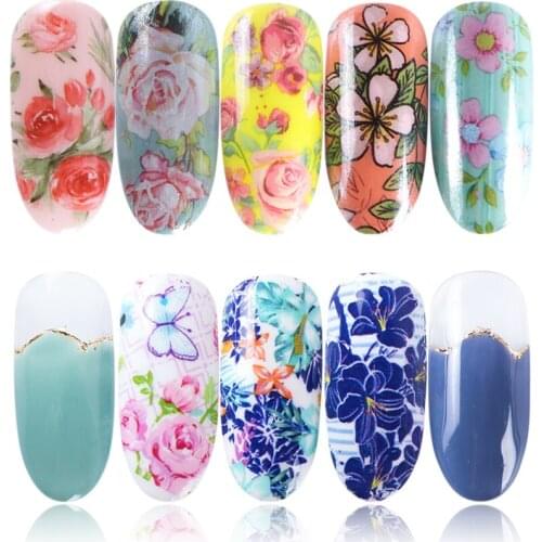 10pcs/Box Nail Foils Stickers For Manicure Decorations Flowers Adhesive Manicure Glass Paper Nail Decal DIY Foil Nail Sticker
