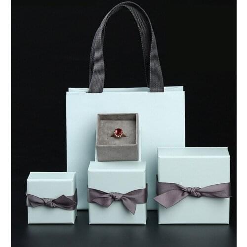 12pcs Blue Kraft Jewelry Bow-Knot ​Boxes Storage Display Carrying Box For Necklaces Bracelets Earrings Square Paper Gift Box