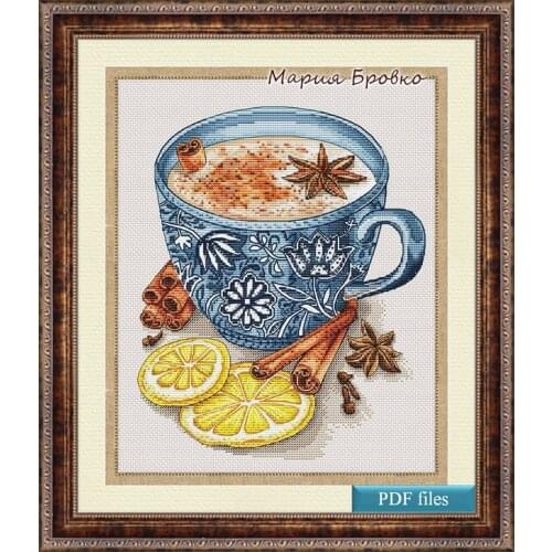 2020 New Arrival Embroidery Tea with Milk DIY Cross Stitch Kit with 100% Cotton Flosses & Free Shipping for Home Wall Decor