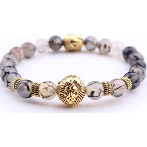 8mm lion Punk multicolor Agate Chakra Healing Reiki Buddha Yoga Bracelet elastic adjustable Volcanic Stone Bangles yuh3