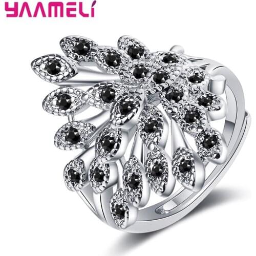 925 Sterling Silver Adjustable Wedding Rings For Women Girls CZ Crystal Fashion Jewelry Valentines Day Gift Wholesale
