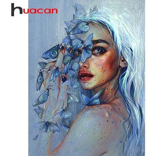 Huacan Full Diamond Embroidery Girl Butterfly 5D Diamond Painting Mosaic Animals Hobby And Needlework Decoration For Home