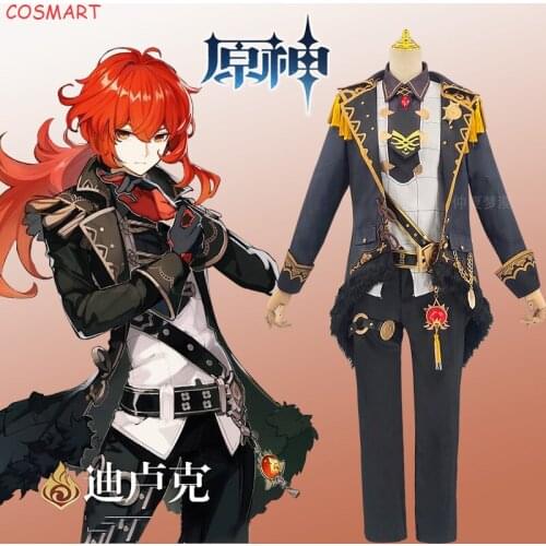 Anime Genshin Impact Diluc Game Suit Uniform Cosplay Costume Halloween Party Outfit For Men 2020 NEW