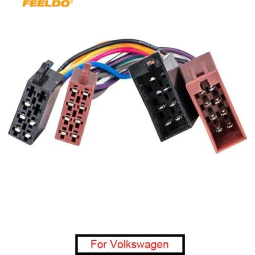 Car ISO Radio Plug Adapter Wiring Harness For Volkswagen Audio Power Loudspeaker ISO 2 Heads Male to Female Installation Cable