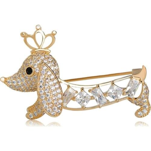 Blucome Cute Crown Dog Brooch Valentines Day Gifts For Women Girls CZ Zircons Copper Jewelry Pins Brooches Clothes Accessories