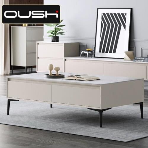 Italian style solid wood rock tea table small family living room simple modern rectangular light luxury tea table TV cabinet