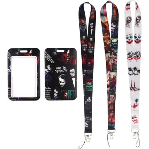 24pcs/lot MD452 DMLSKY Horror Clown Card Holders Case Phone Key Badge Camera USB Holders Neck Rope Lanyard with Keyring
