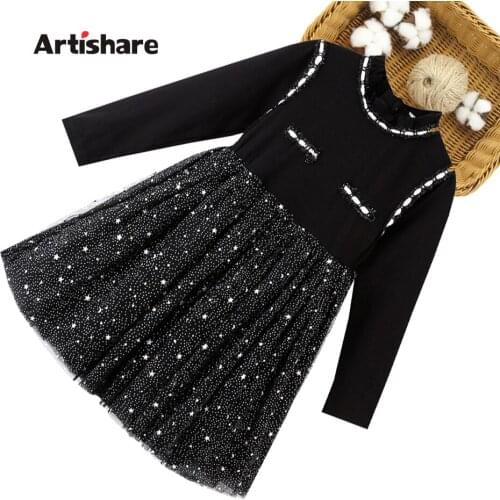 Girl Dresses Star Mesh Dress For Girl Long Sleeve Kids Dresses Spring Autumn Costume Girl 6 8 10 12 14